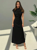 SHEIN Aloruh فستان أسود طويل بخصر رفيع