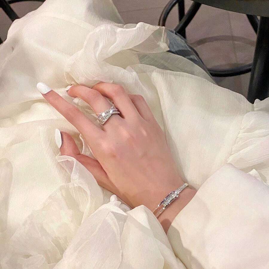 SHEIN طقم سوار وخاتم نحاسي بزركونيا