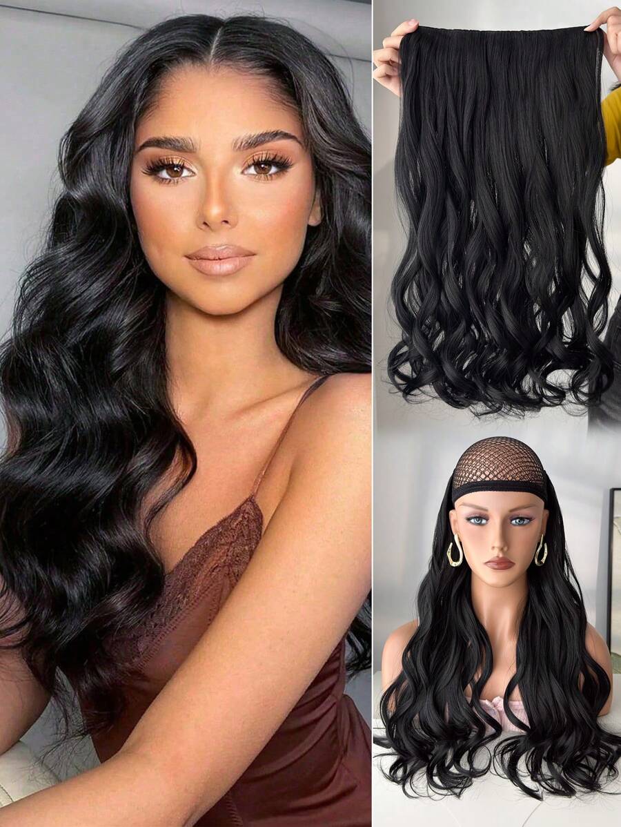 SHEIN تمديدات شعر مموجة سوداء 22 بوصة 5 قطع بالألياف الاصطناعية