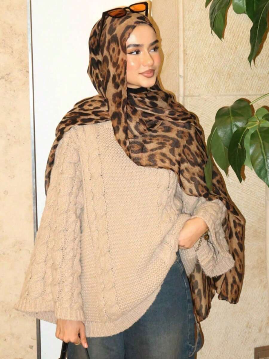 SHEIN وشاح بطبعة نمر بوهيمي خفيف الوزن