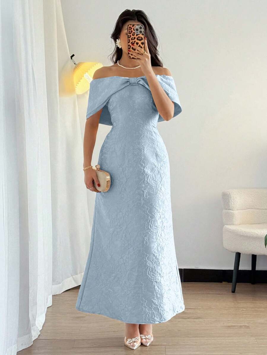 SHEIN Rafferiza فستان ازرق بكتف واحد وربطة خصر ساتان