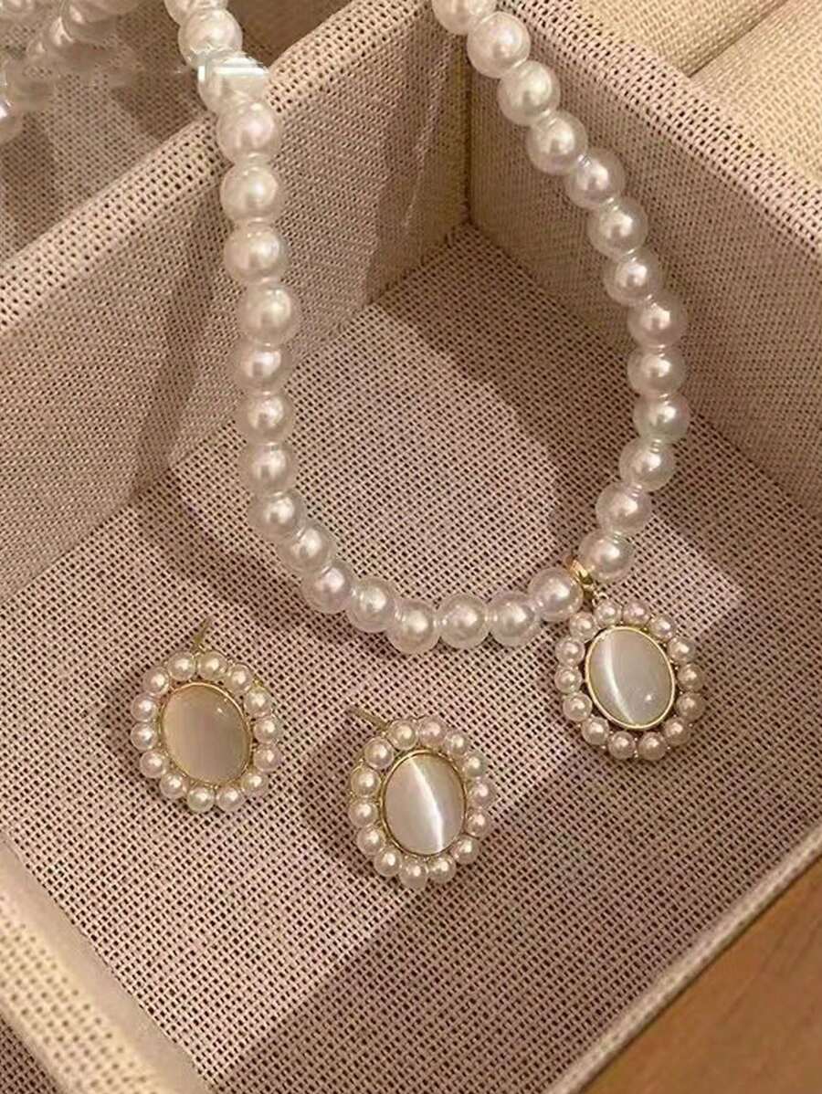 SHEIN طقم مجوهرات 3 قطع خرز ولؤلؤ صناعي