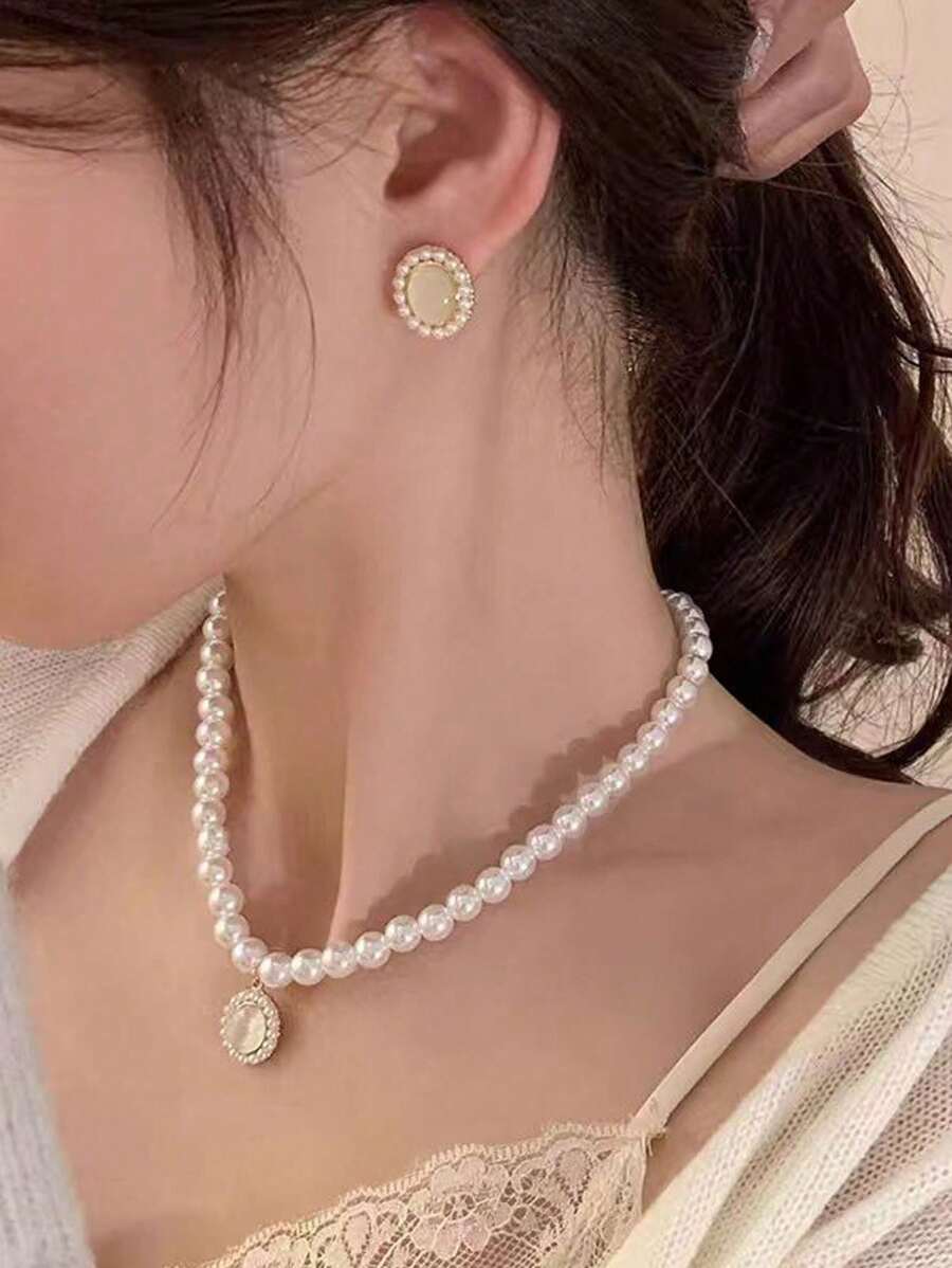 SHEIN طقم مجوهرات 3 قطع خرز ولؤلؤ صناعي
