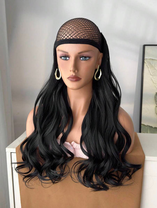 SHEIN إكستنشن شعر اصطناعي مموج طويل 20 بوصة أسود بمشبك