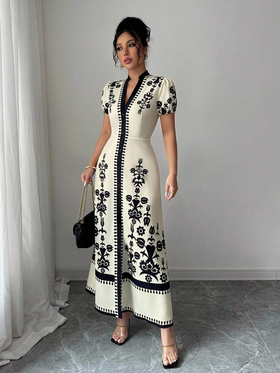 SHEIN Elenzga فستان صيفي مطبوع بتصميم نحيف