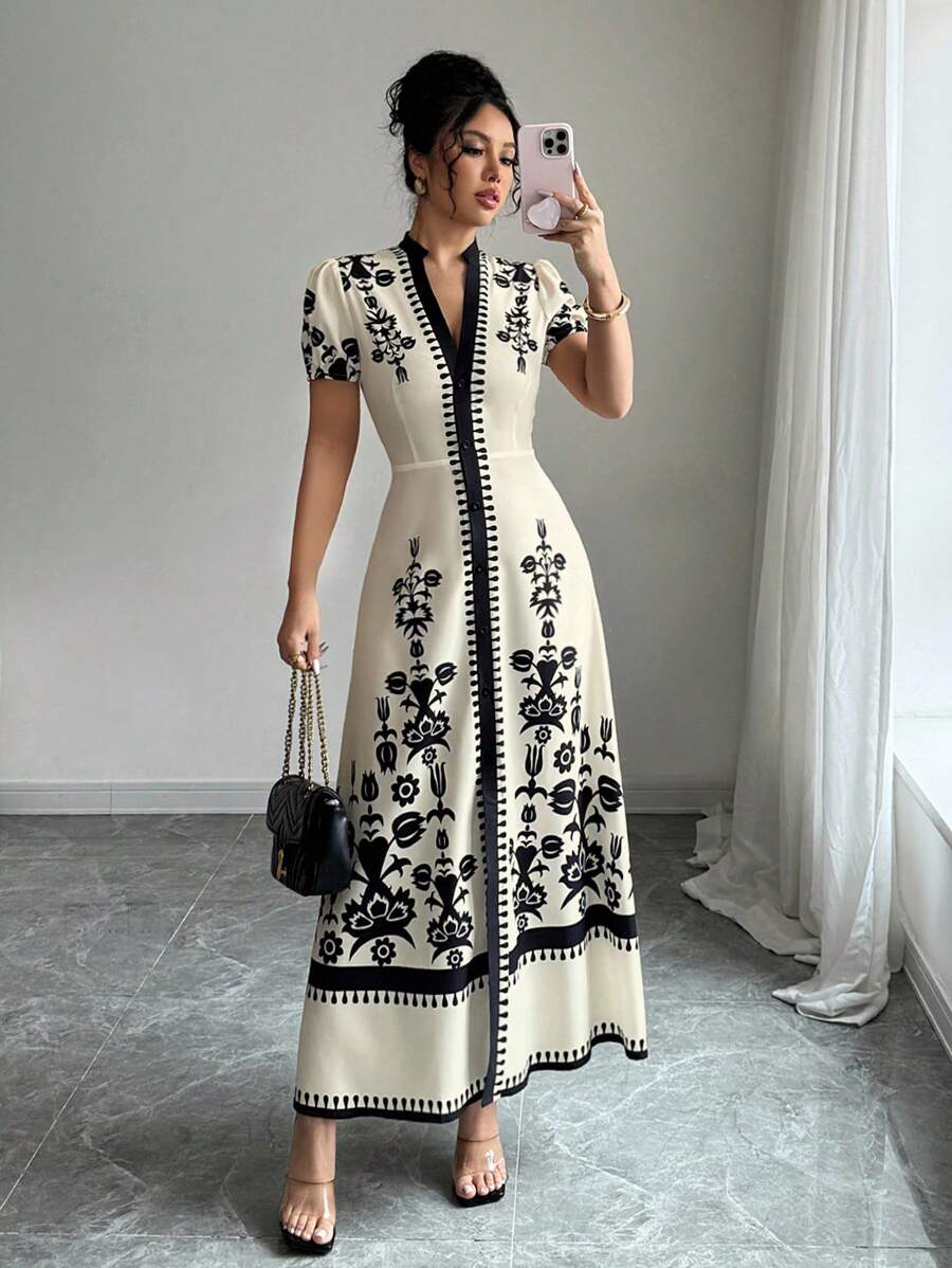 SHEIN Elenzga فستان صيفي مطبوع بتصميم نحيف