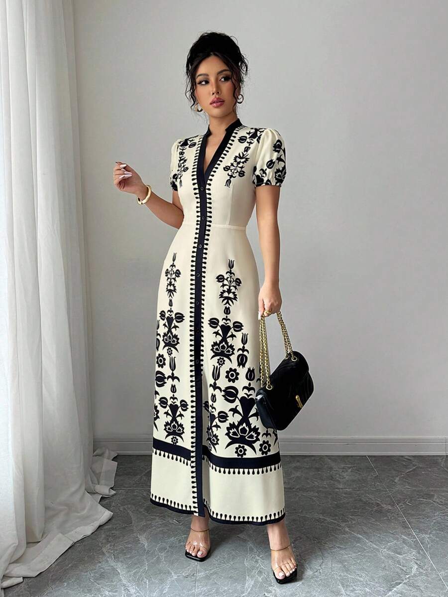 SHEIN Elenzga فستان صيفي مطبوع بتصميم نحيف