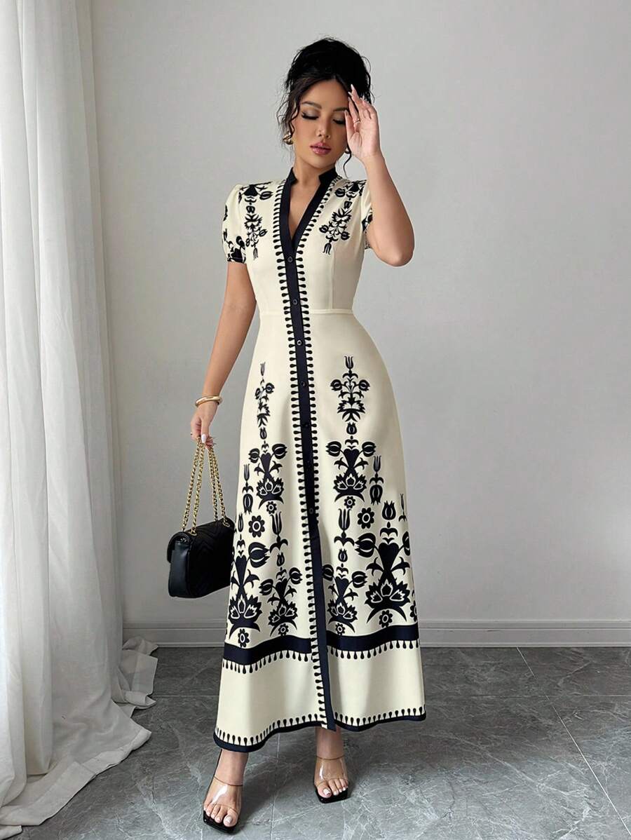 SHEIN Elenzga فستان صيفي مطبوع بتصميم نحيف
