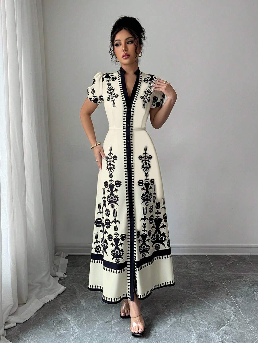 SHEIN Elenzga فستان صيفي مطبوع بتصميم نحيف