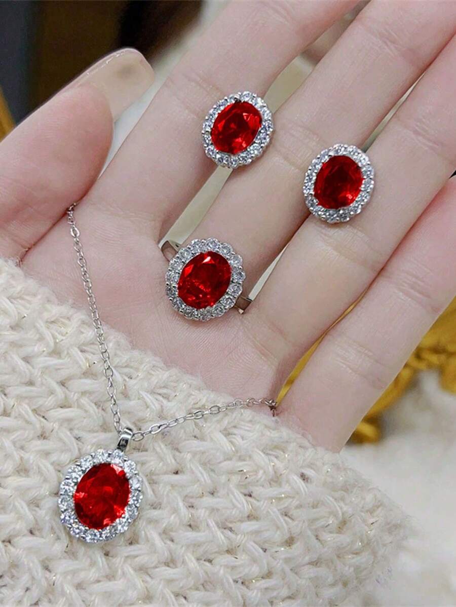 SHEIN طقم مجوهرات نسائي 4 قطع مرصع بالراينستون