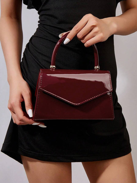 SHEIN حقيبة باللون العنابي صلبة بمرآة