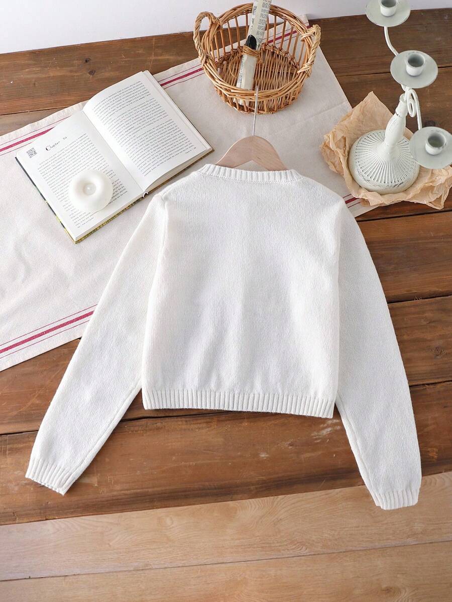 SHEIN Sparklyn كارديجان صوفي محبوك للبنات مع فيونكات سوداء