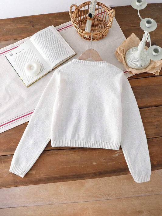 SHEIN Sparklyn كارديجان صوفي محبوك للبنات مع فيونكات سوداء
