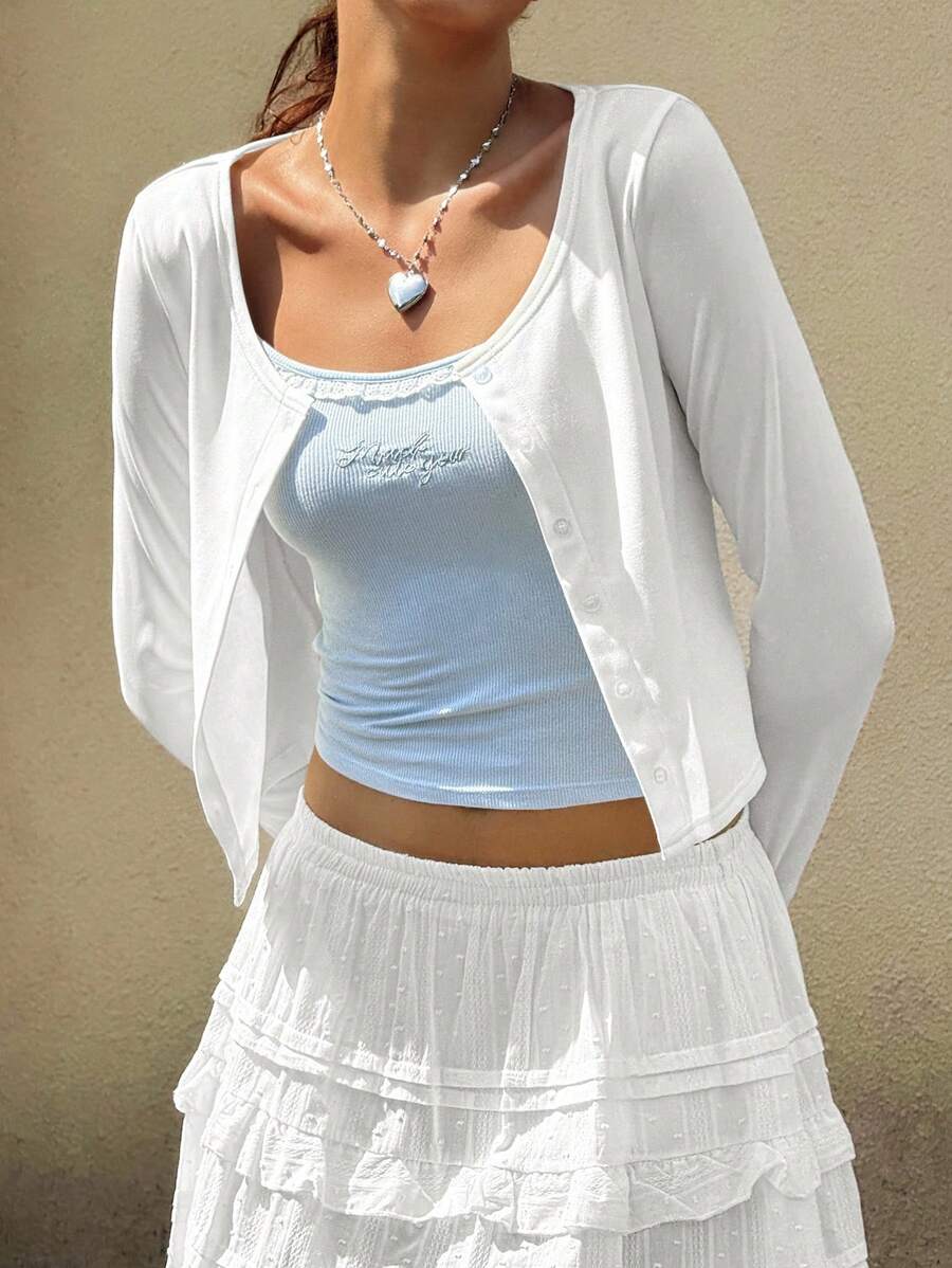 SHEIN INAWLY جاكيت نسائي خفيف بأزرار ببلون أبيض