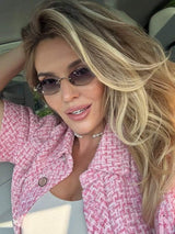 SHEIN نظارة شمس معدنية بدون إطار بتصميم بيضاوي