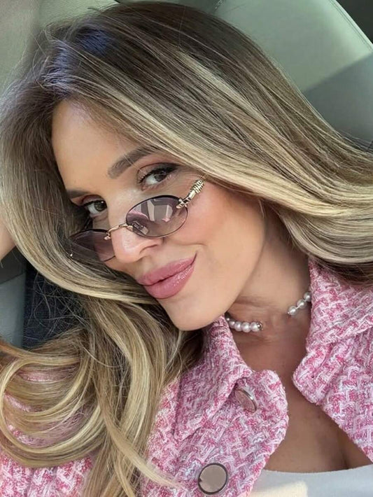 SHEIN نظارة شمس معدنية بدون إطار بتصميم بيضاوي