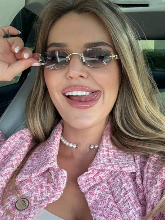SHEIN نظارة شمس معدنية بدون إطار بتصميم بيضاوي