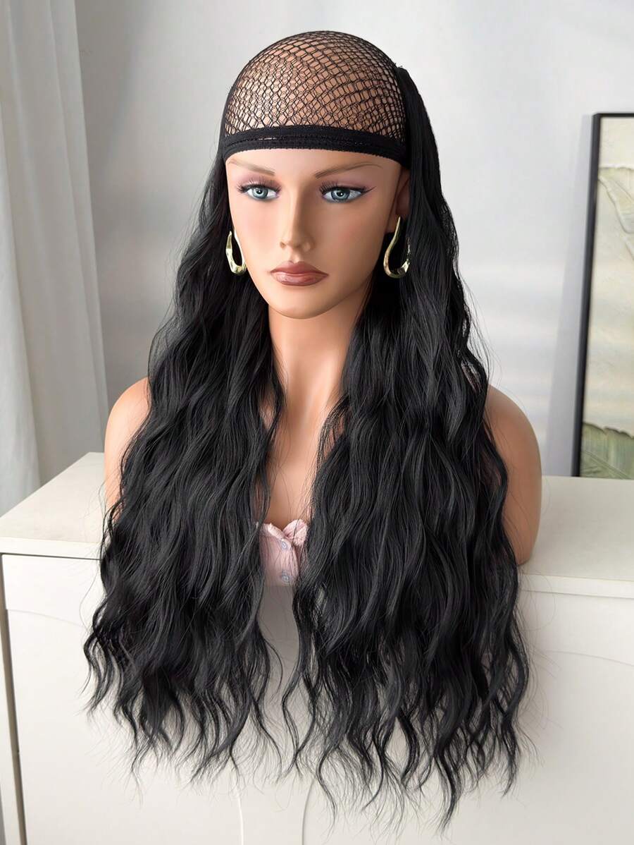SHEIN إضافات شعر صناعي مموج مائي أسود 22 بوصة 16 مشبك
