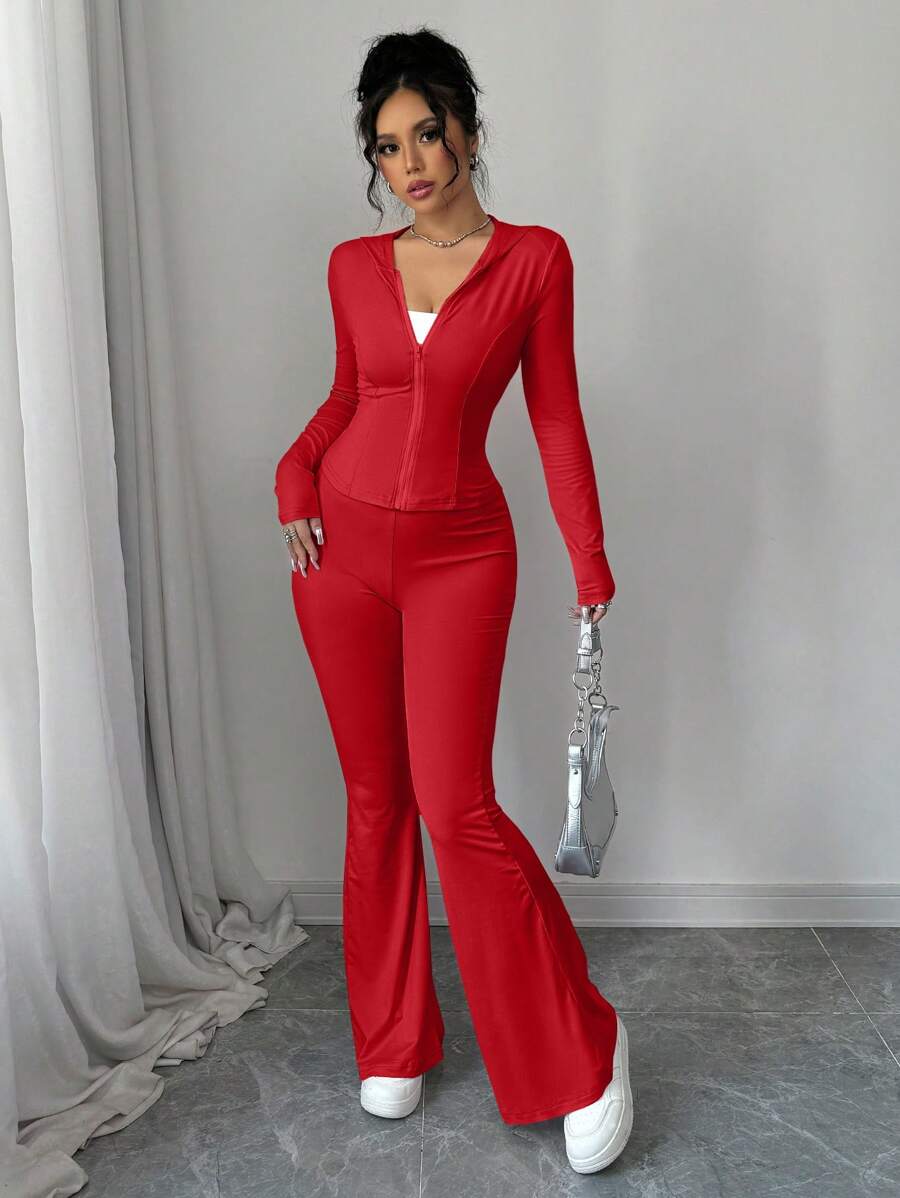 SHEIN abyoxi طقم ملابس علوية رياضية قطعتين احمر بسحاب