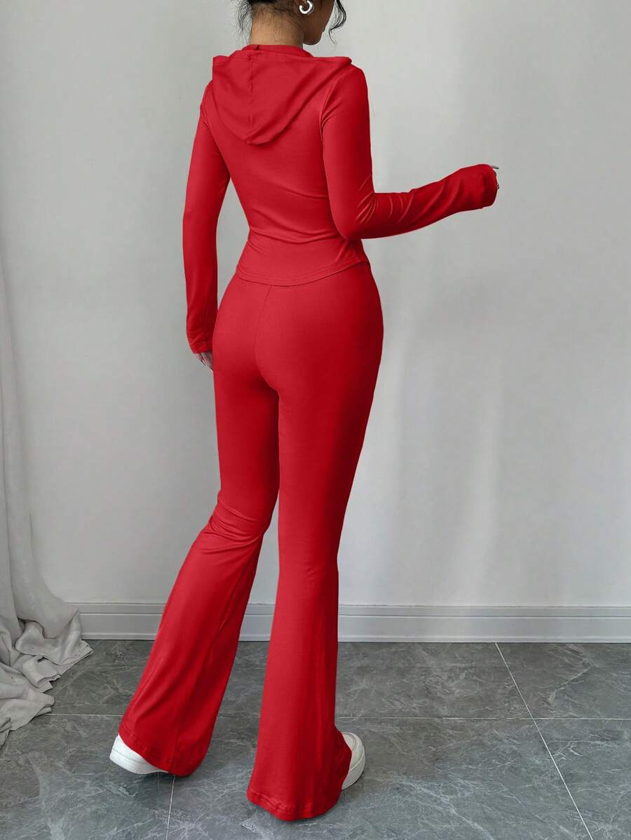 SHEIN abyoxi طقم ملابس علوية رياضية قطعتين احمر بسحاب