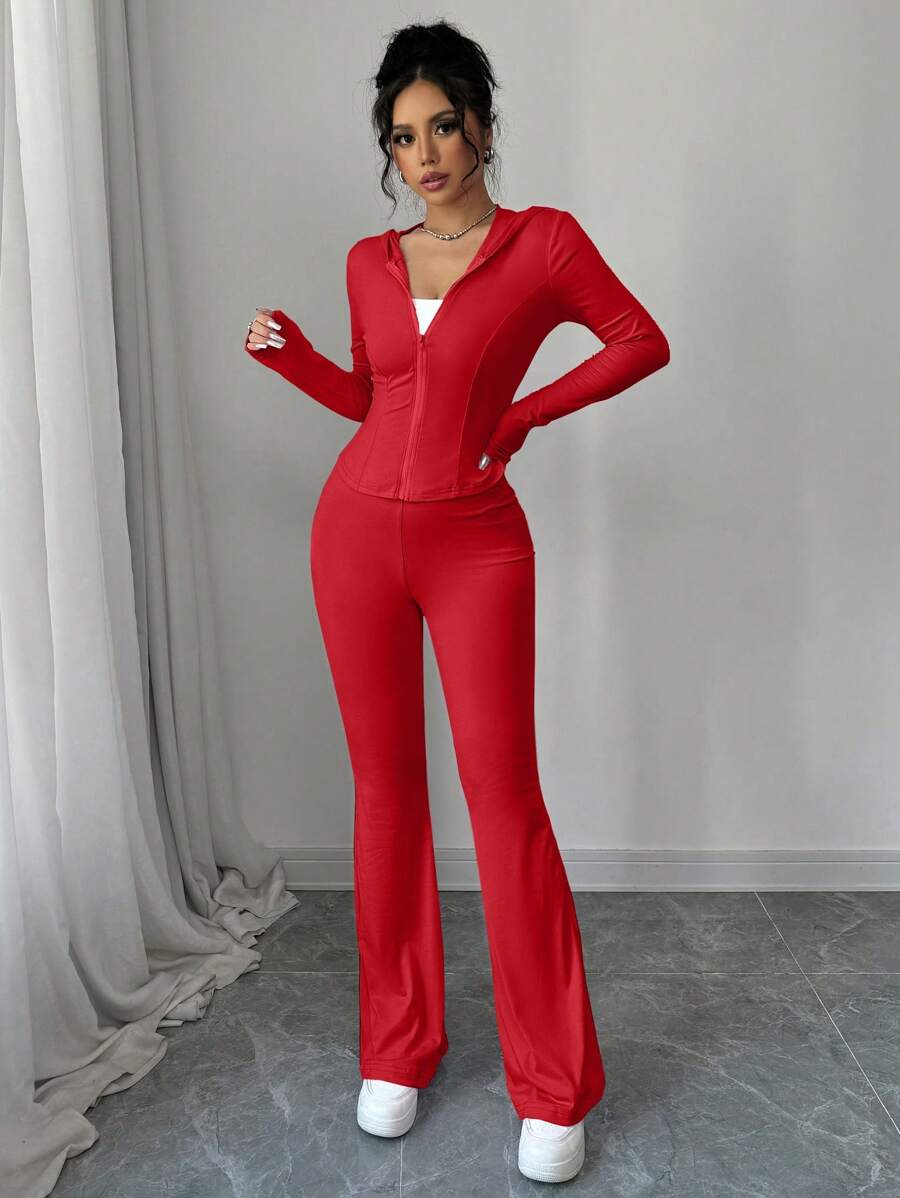 SHEIN abyoxi طقم ملابس علوية رياضية قطعتين احمر بسحاب