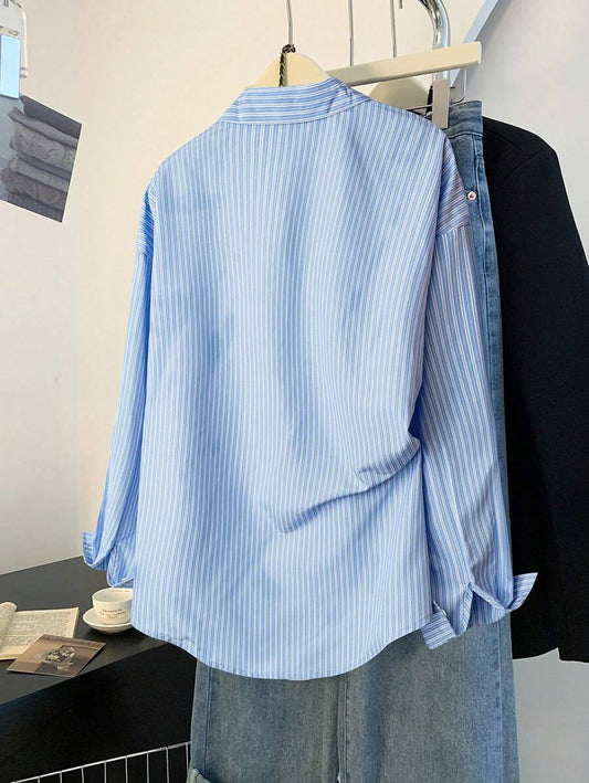 SHEIN Franclia قميص مخطط بأكمام طويلة وأزرار أمامية
