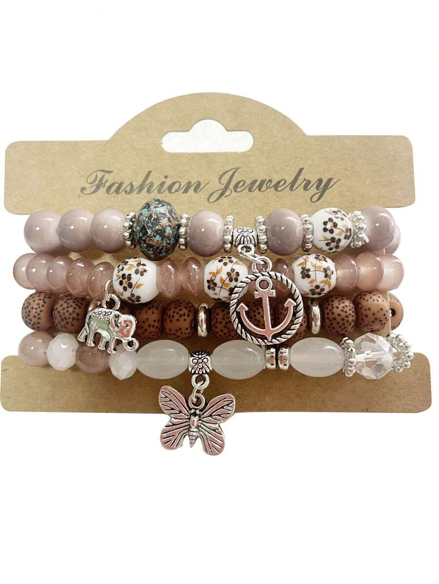 SHEIN سوار بوهيمي مع تعليقات فراشة وقارب ومرساة وفيل