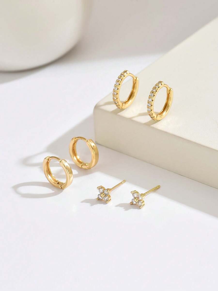 SHEIN طقم 3 أزواج أقراط دبوس رباعي أوراق البرسيم