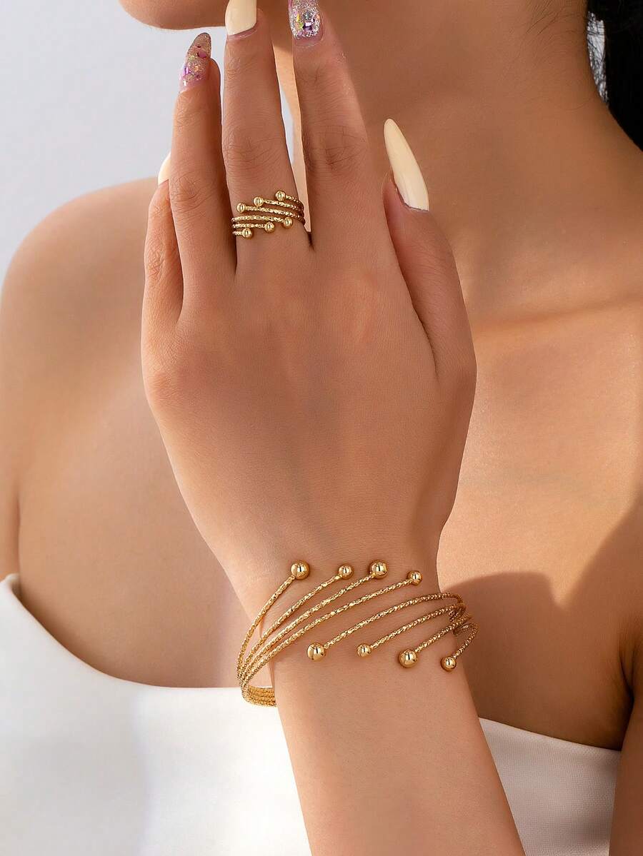 SHEIN مجموعة سوار وخاتم فولاذ مقاوم للصدأ قابل للتعديل