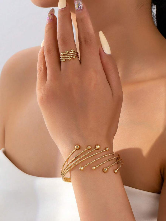 SHEIN مجموعة سوار وخاتم فولاذ مقاوم للصدأ قابل للتعديل