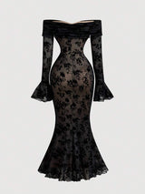 SHEIN MOD فستان أسود ضيق بكتف مكشوف