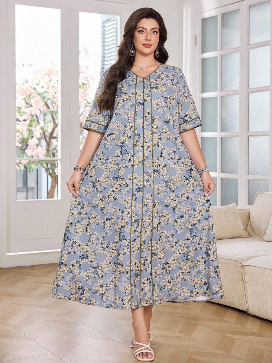 SHEIN Lacomfia فستان للمقاسات كبيرة كاجوال فضفاض بطبعة زهور