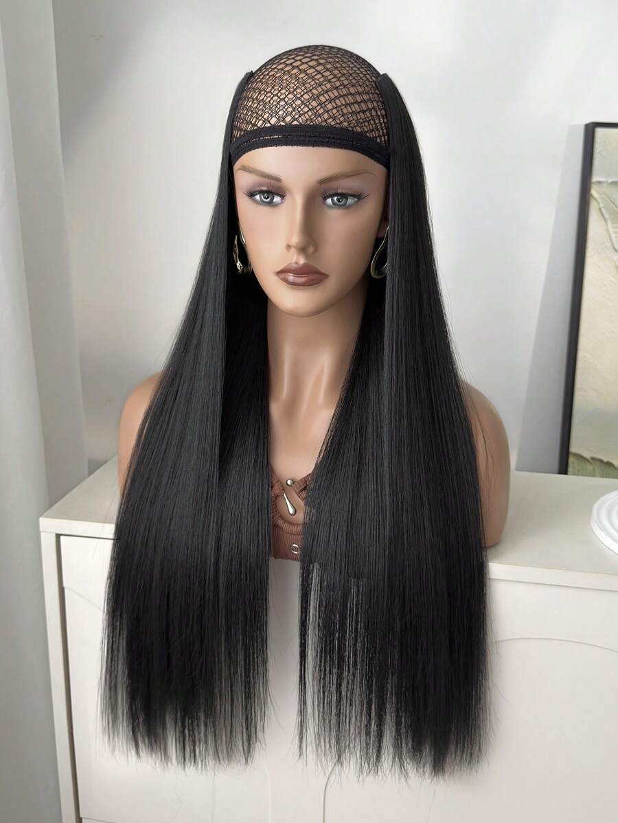 SHEIN تمديدات شعر اصطناعية سوداء 22 بوصة 7 قطع مع 16 مشبك