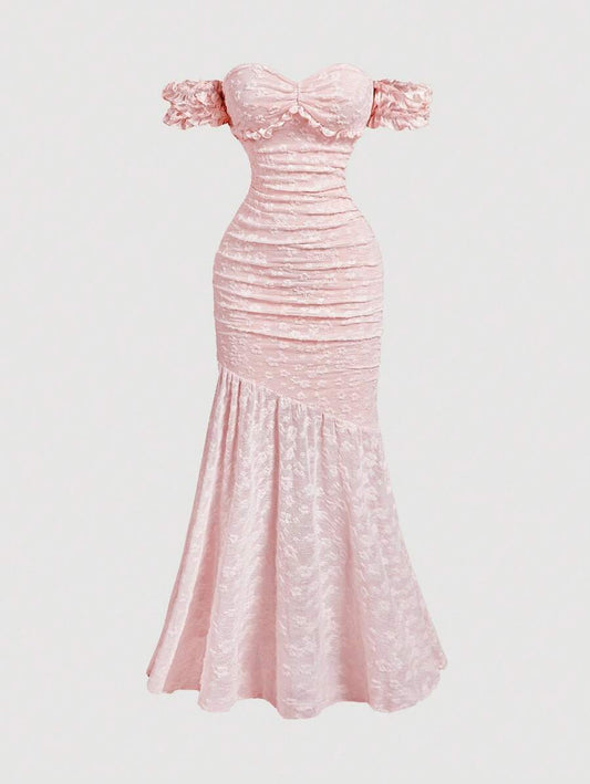 SHEIN MOD فستان وردي ساتان بتصميم محكم وذيل سمكة