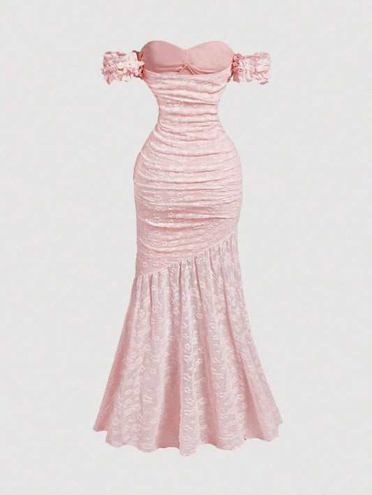 SHEIN MOD فستان وردي ساتان بتصميم محكم وذيل سمكة