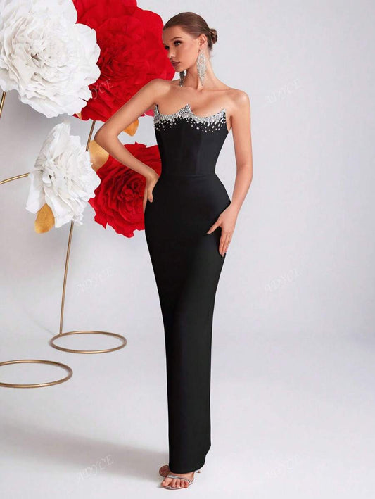 SHEIN ADYCE ثوب سهرة بتصميم مطرز بالراين ستون مع فتحة خلفية