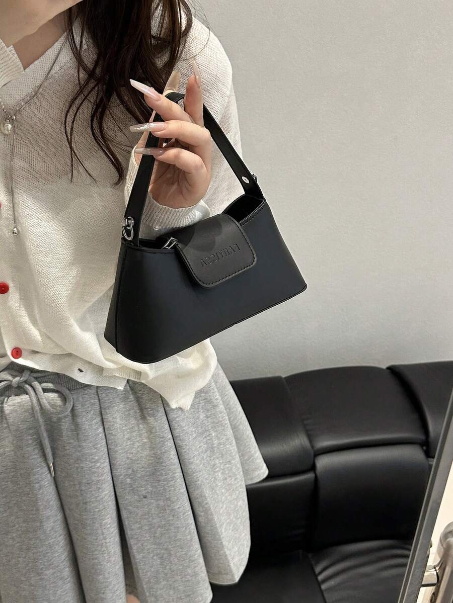 SHEIN حقيبة يد صغيرة بسحاب كروس وكتف من جلد البولي يوريثان