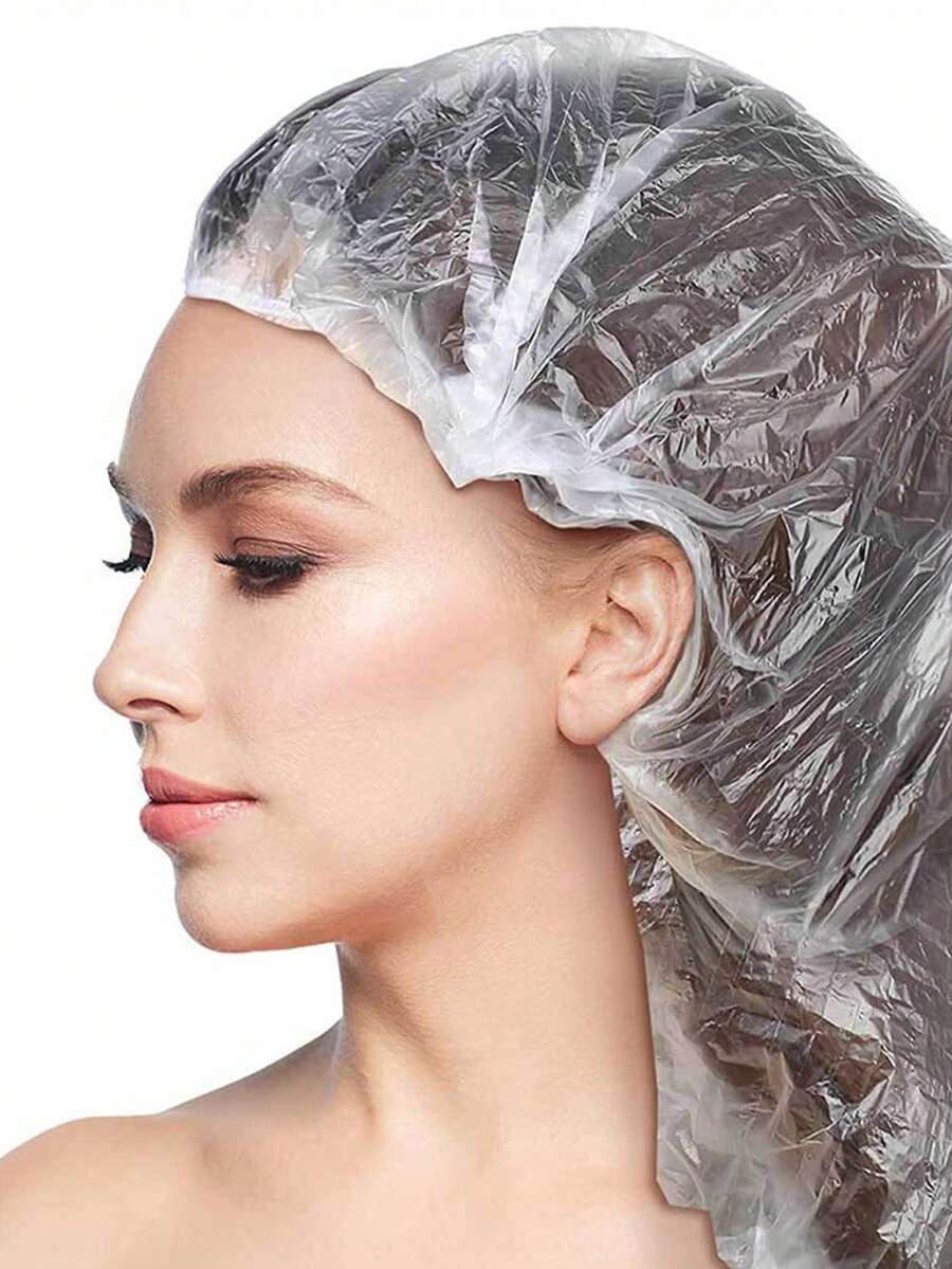 SHEIN أغطية استحمام بلاستيكية شفافة مرنة للشعر الطويل والكثيف