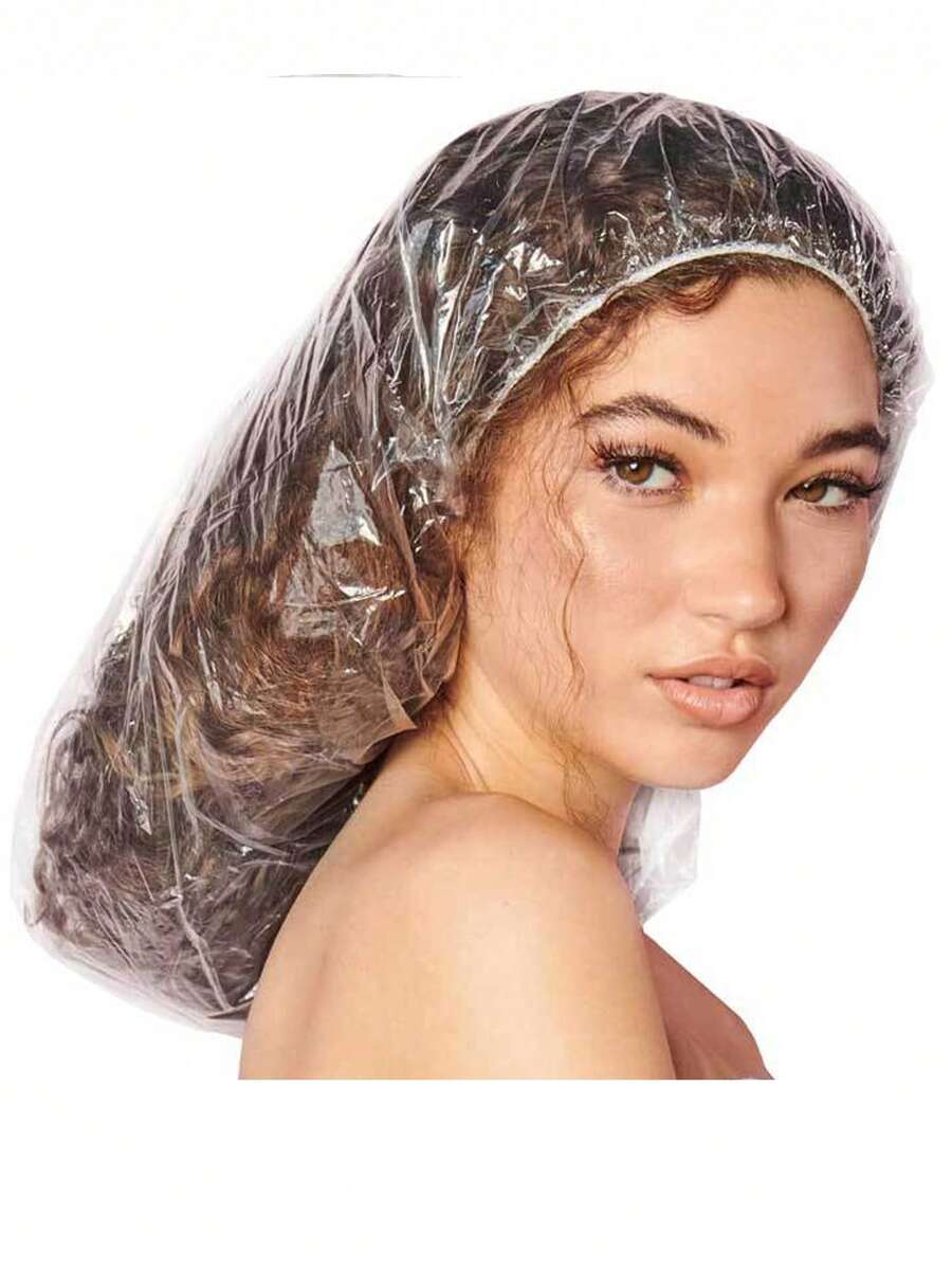 SHEIN أغطية استحمام بلاستيكية شفافة مرنة للشعر الطويل والكثيف
