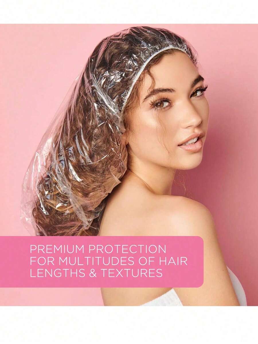 SHEIN أغطية استحمام بلاستيكية شفافة مرنة للشعر الطويل والكثيف