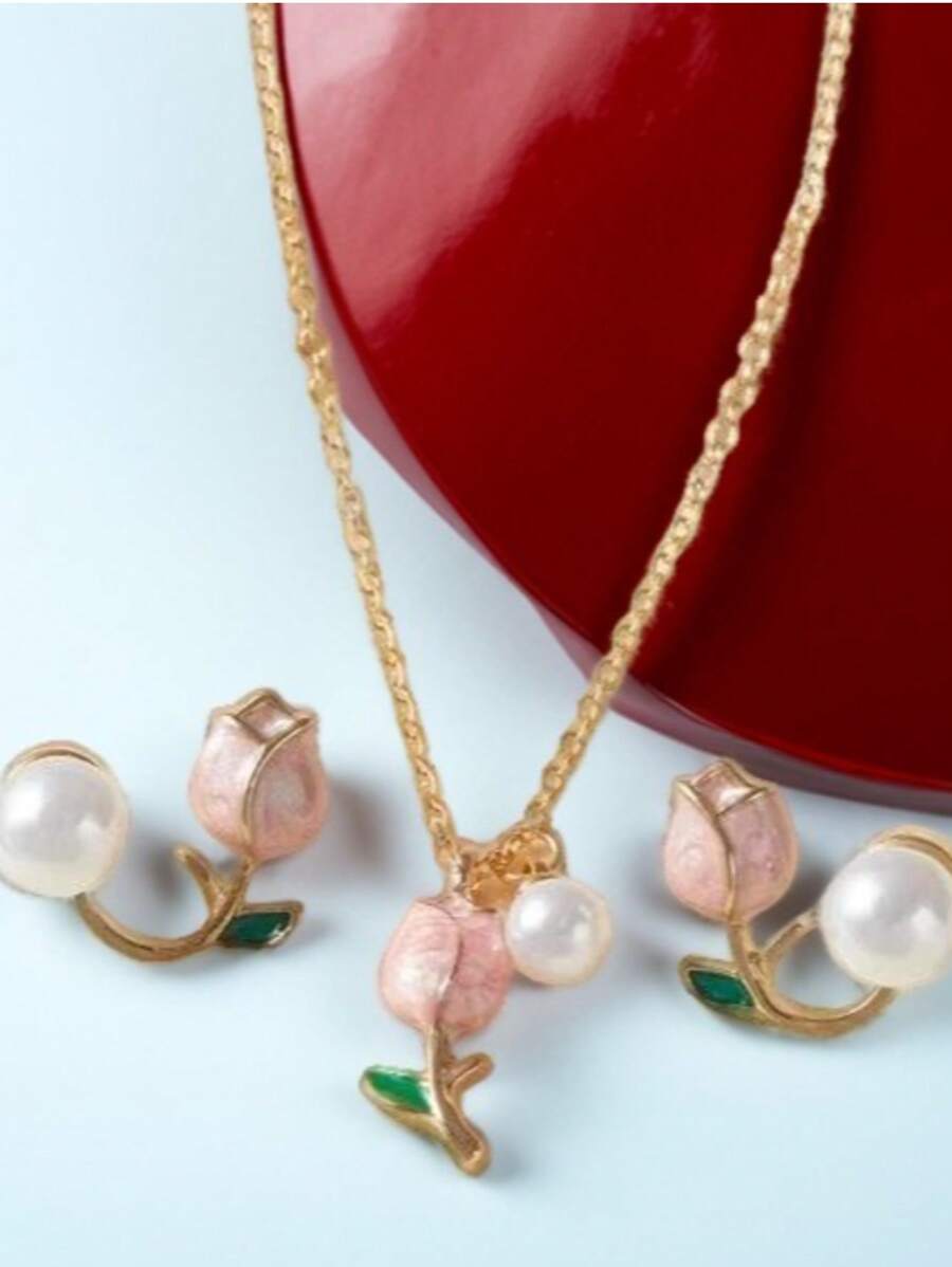 SHEIN طقم 3 قطع زهور توليب قطرة أنيقة