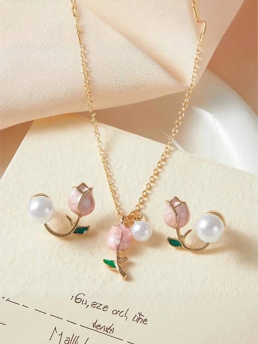 SHEIN طقم 3 قطع زهور توليب قطرة أنيقة