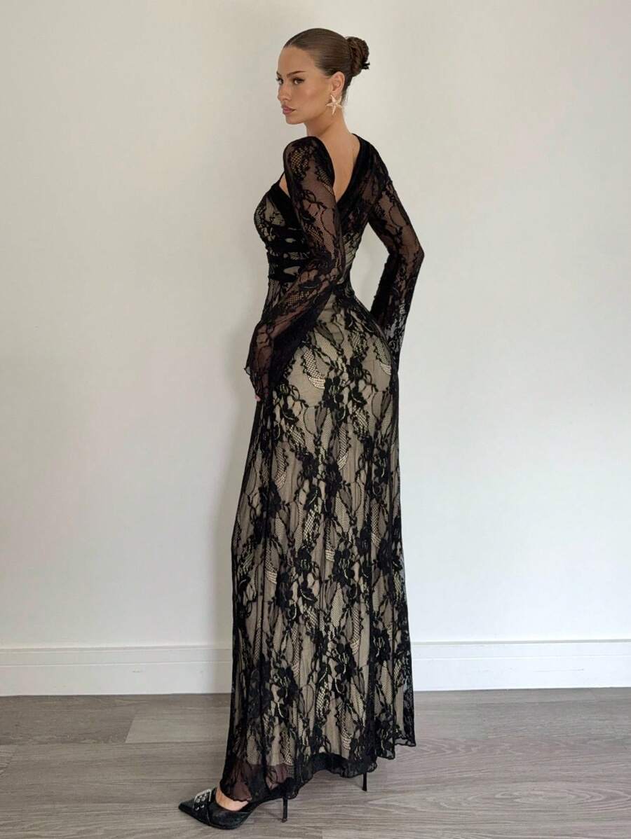 SHEIN Siren Gaze فستان أسود ضيق غير متماثل كتف عاري