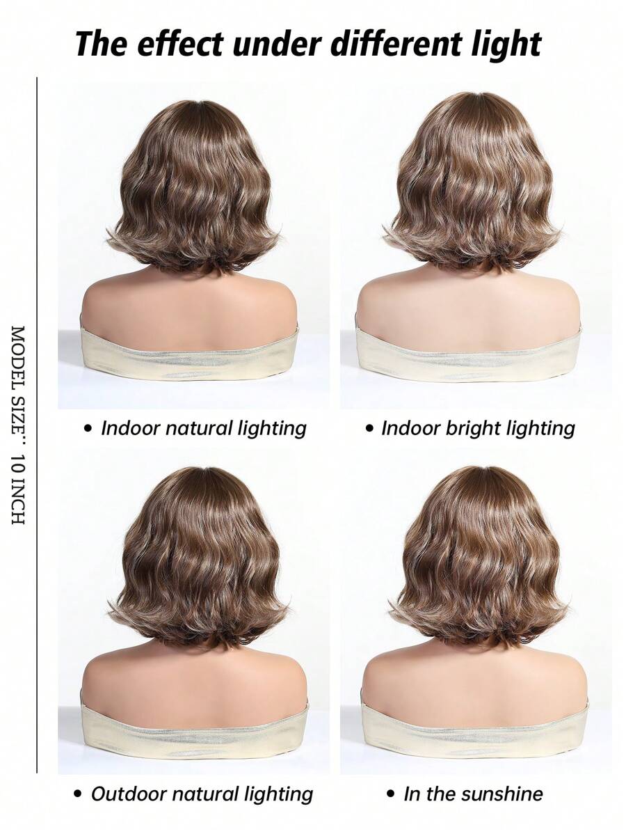 SHEIN شعر مستعار بني قصير مموج 12 بوصة مقاوم للحرارة