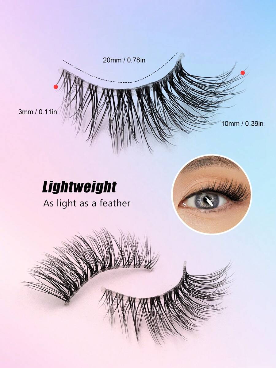 SHEIN Asiteo طقم 7 أزواج رموش نصف العين طبيعية بشريط شفاف للعين القطة