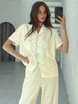 SHEIN Aloruh طقم قميص وبنطلون نسائي بتصميم مربعات