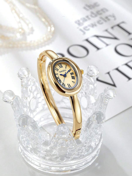 SHEIN ساعة نسائية ذهبية كوارتز بطراز عتيق