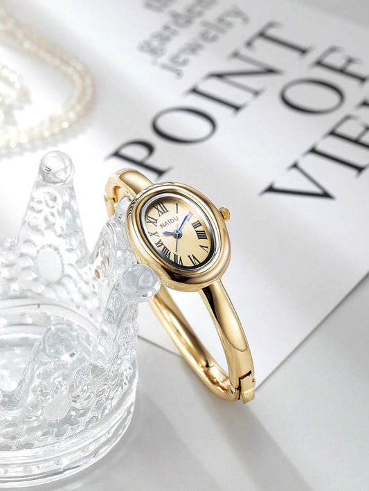 SHEIN ساعة نسائية ذهبية كوارتز بطراز عتيق