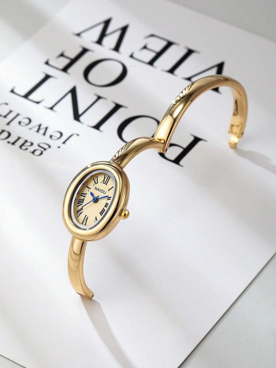 SHEIN ساعة نسائية ذهبية كوارتز بطراز عتيق