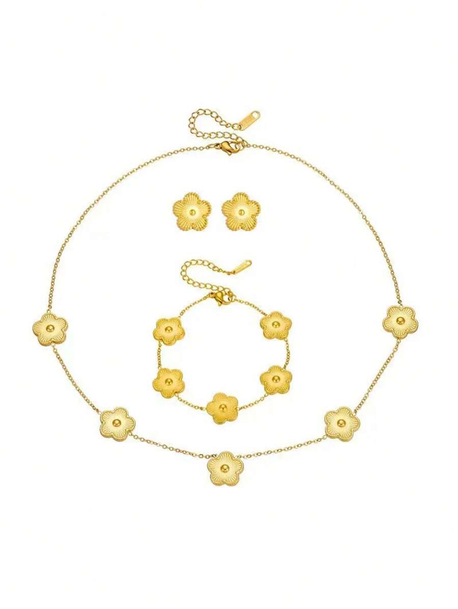 SHEIN طقم مجوهرات ستانلس ستيل مطلي ذهب 18 قيراط
